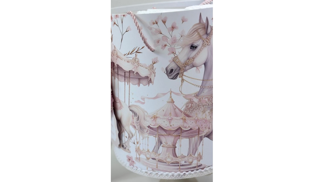 Trusou botez carusel cu cai roz pal si flori pastelate Pink Carousel 7